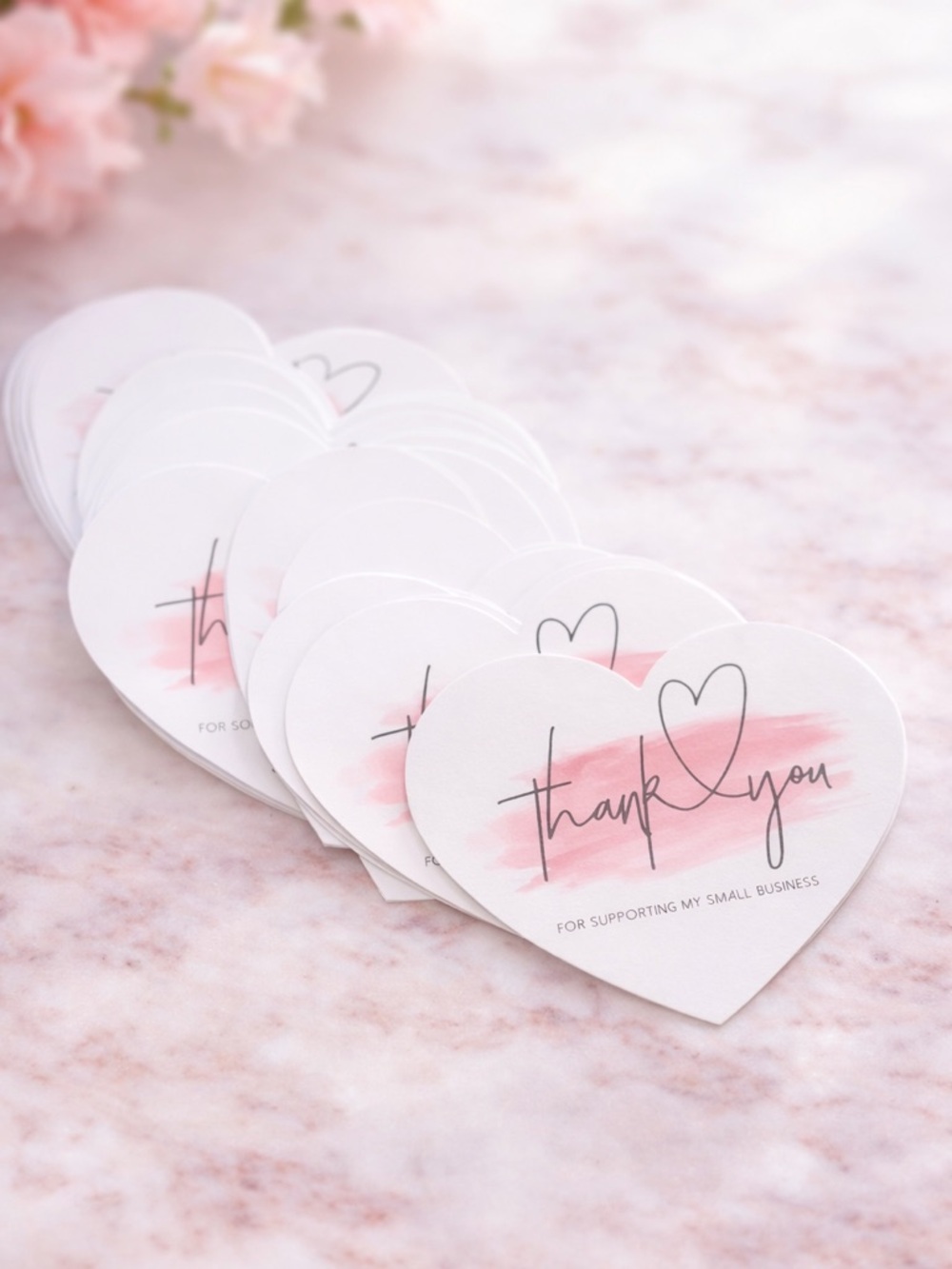 30 Heart Shape Pink Brushstroke Design Thank You Cards